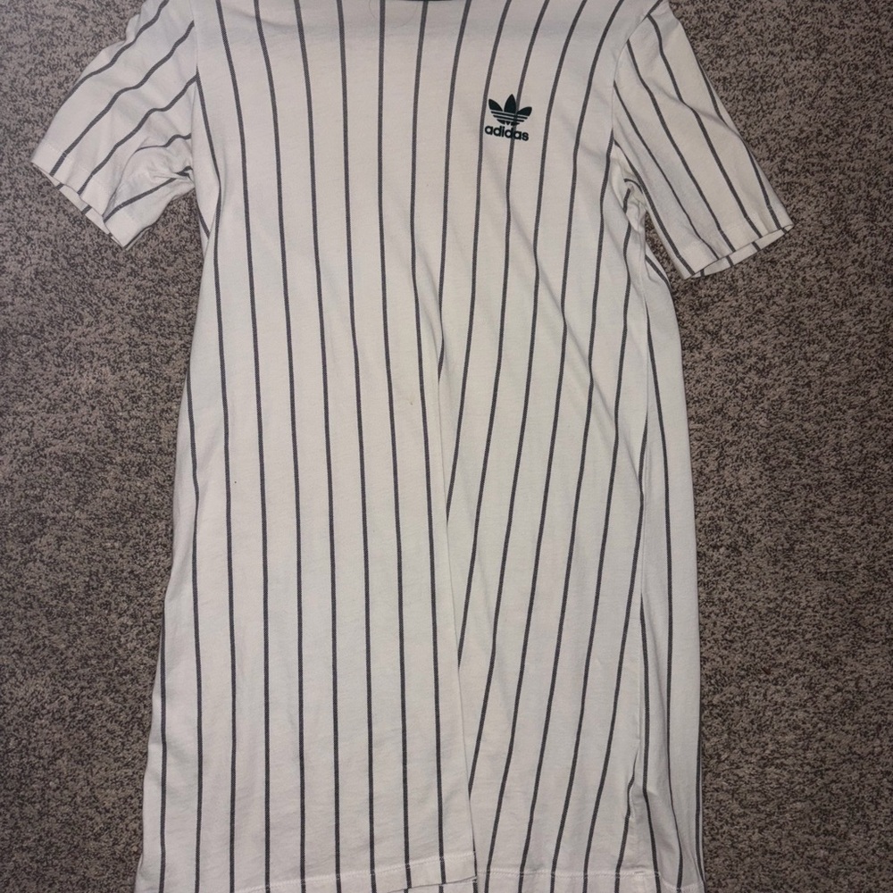 Adidas Cream and Black Striped Tee